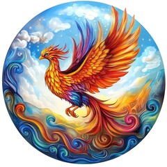 Obraz premium Vibrant Phoenix in Flight Colorful Fantasy Painting