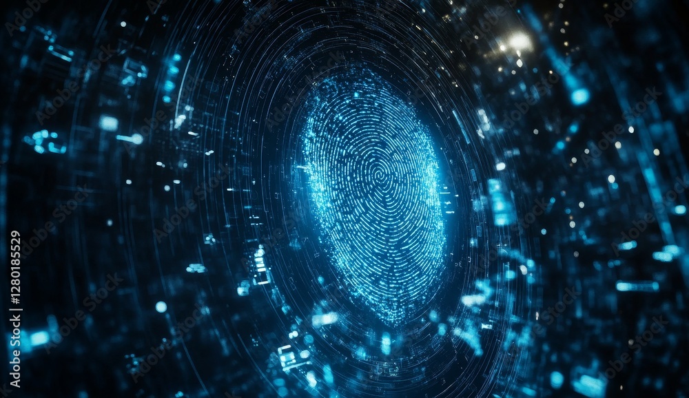 Aufkleber Digital Fingerprint Scan in Abstract Data Space