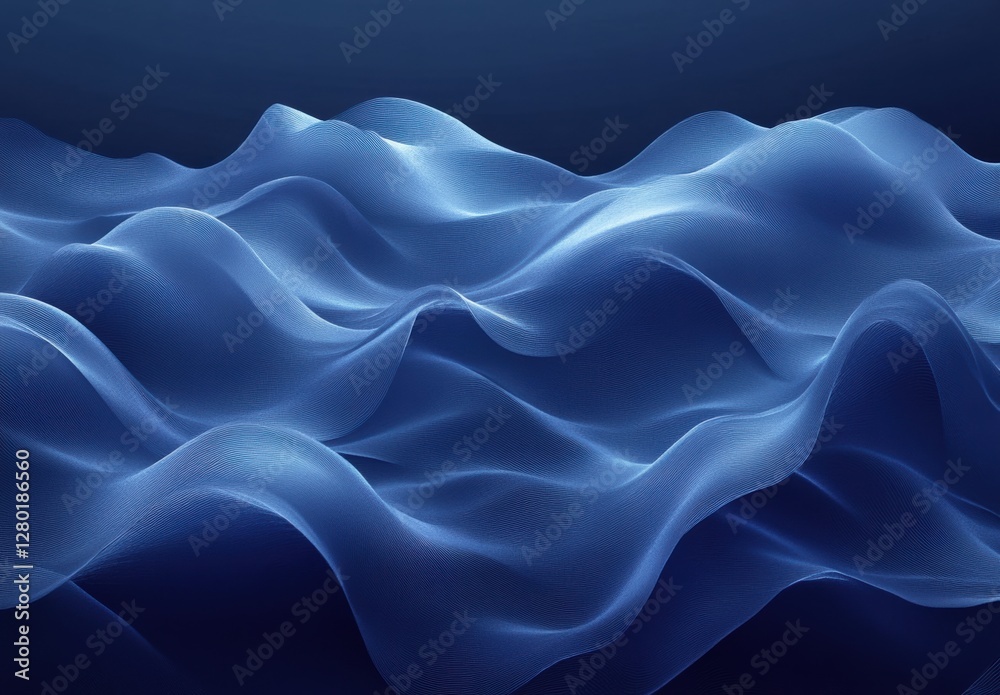 Poster smooth flowing blue waves in abstract style creating a serene and calming atmosphere for various des