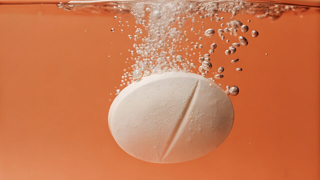 Medicine or Tablet Dissolving in Water with Bubbles