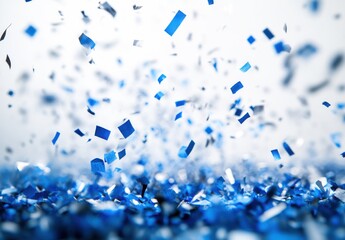 Fototapeta premium Sparkling Blue Confetti Falling Gently Against a Bright Background Ideal for Celebrations, Events, Parties, and Festive Occasions in A Joyful Atmosphere