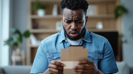 A worried user receiving a message about a delayed shipping order. Featuring frustration and shopping inconvenience