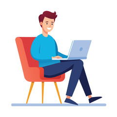 a boy is using his laptop vector