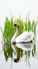 Obraz premium Serene Swan Reflection: A Graceful Moment in Nature