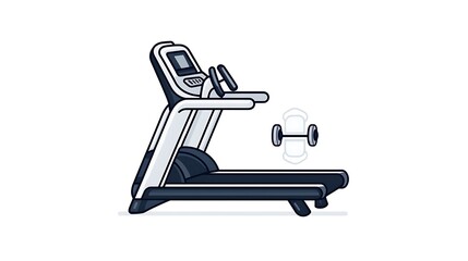 Modern Treadmill and Dumbbells: Clean Line Illustration AI Generated