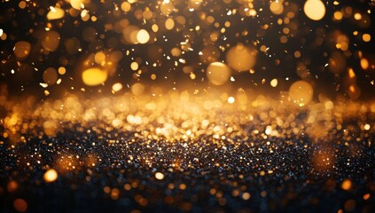 Sparkling Golden Particles on Dark Background Creating a Magical Atmosphere for Celebrations, Events, and Festive Occasions with Vivid Lighting Effects