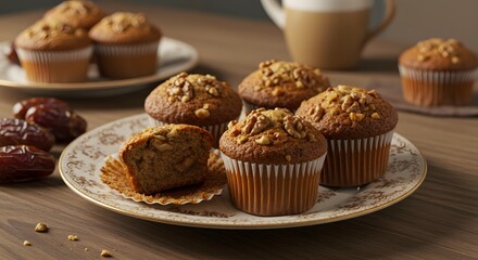 Homemade Date and Walnut Muffins Delicious Breakfast Treat Close Up