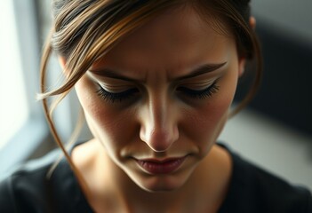 A woman feeling ashamed with a soft focus background