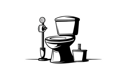 Stylish Black and White Illustration of a Toilet and Accessories AI Generated