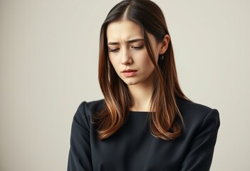 Obraz premium Photorealistic portrait of a young woman feeling ashamed