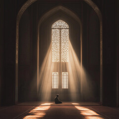 silhouette of a man praying alone in the mosque