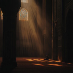 silhouette of a man praying alone in the mosque