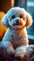 Adorable White Fluffy Puppy Sitting Indoors