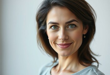 Fototapeta premium Serene portrait of a woman with bushy eyebrows