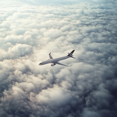 Obraz premium Airplane flying above clouds
