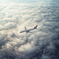 Obraz premium Airplane flying above clouds