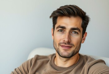Fototapeta premium Natural light portrait of a 30-year-old male with thick brows