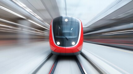Fototapeta premium Modern train moving fast in station