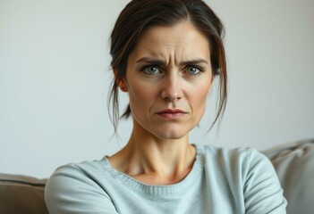 Fototapeta premium Photorealistic natural light portrait of a woman feeling irritated