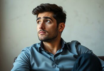 Obraz premium Portrait of a male with bushy brows in natural light