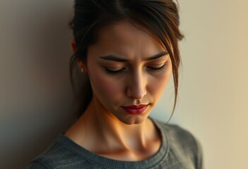 Somber and introspective portrait of a woman feeling ashamed