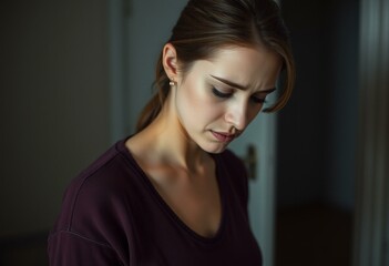 Photorealistic portrait of a woman feeling ashamed