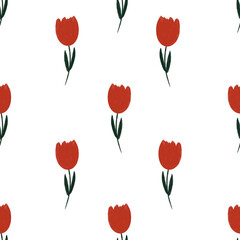 seamless pattern with  red tulips