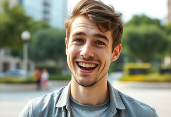 Obraz premium Photorealistic natural light portrait of a male feeling excited