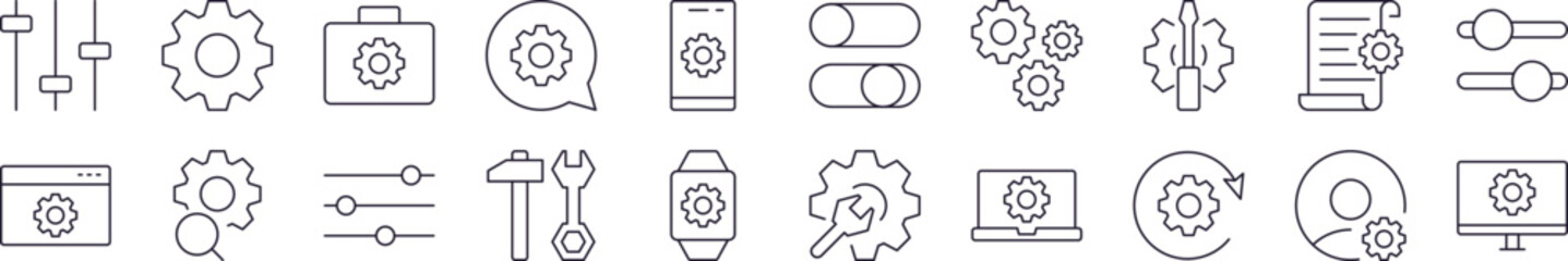 Settings Icon Set for UI, Placards, Books, Apps. Editable Stroke. Perfect for Web Sites, Books, Cards, Apps