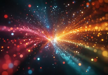 Fototapeta premium Vibrant Colorful Abstract Background with Light Particles and Radiating Lines for Creative Design Projects and Digital Artworks