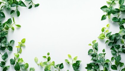 Fototapeta premium Fresh green plants border on white background