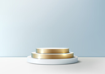 minimalist 3d circular podium with gold and white tiers for luxury product display or award ceremony mockup