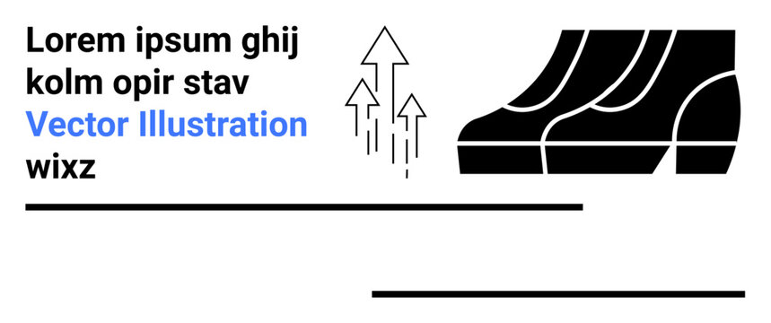 Shoe sole with upward arrows indicating growth or movement. Placeholder text for customizable designs. Ideal for sports, fitness, growth, business, motion, achievement, flat landing page banner - Powered by Adobe
