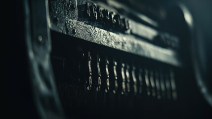 Close-up of an antique mechanical device showcasing intricate details in low light