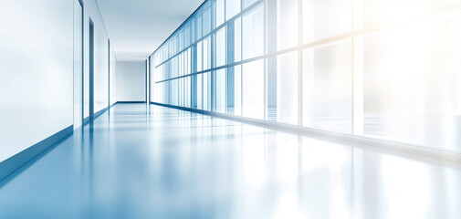 Obraz premium clean, abstract hospital corridor with large windows and bright lighting creates serene atmosphere