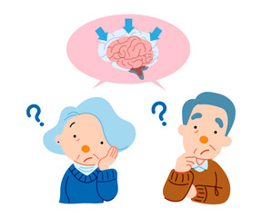 認知症で忘れっぽいシニアのイラスト