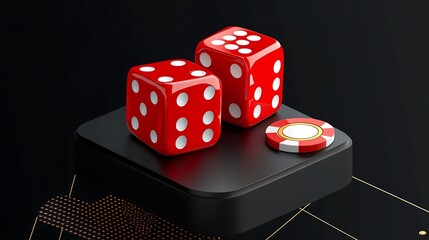 Red Dice and Casino Chip: A Striking 3D Render AI Generated