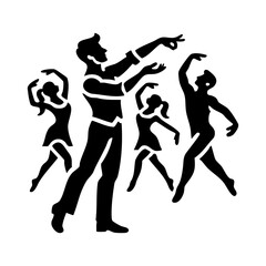 Silhouette of Dance Instructor Leading Ballet Class