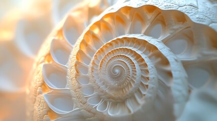 Detailed spiral shell structure. Close-up view of intricate design. Possible use Educational material, wallpaper