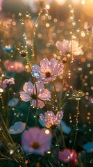 Digital technology green garden dewdrop flowers poster background