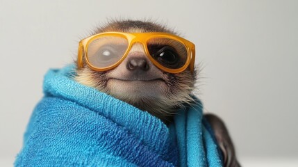 Fototapeta premium Adorable Meerkat in Sunglasses and Towel