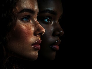 Realistic Portraits of Diverse Ethnicities in Dramatic Lighting Highlighting Beauty and Individuality
