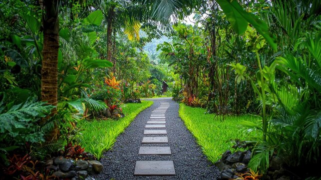A serene pathway through a lush green forest.