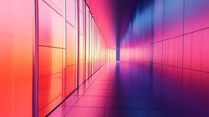 Colorful futuristic corridor, vibrant interior, architectural design, digital art, possible use in abstract background
