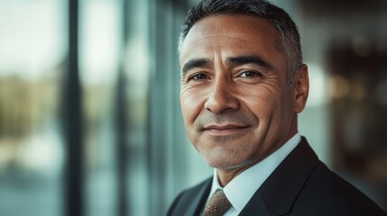 Fototapeta premium Confident Mature Man Smiling in a Modern Professional Setting