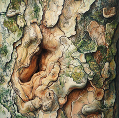 painting of detailed tree bark