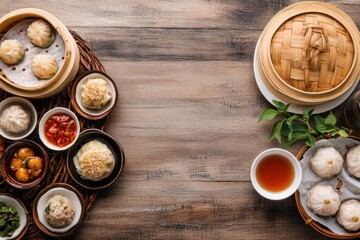 Savoring dim sum delights a beautifully arranged table setting featuring varied dumplings in a cozy restaurant environment inviting culinary experience