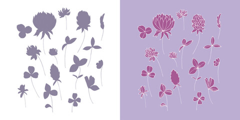 Contrasting ornament with clover flowers.  Hand-drawn vector illustration for your design.                         