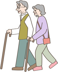 歩く老夫婦