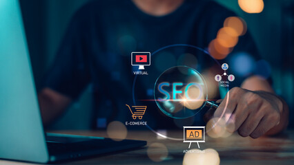 Marketers demonstrate SEO concepts, optimization analysis tools, search engine rankings, social media sites based on results analysis data ,Trend and probability ,outcome measurement